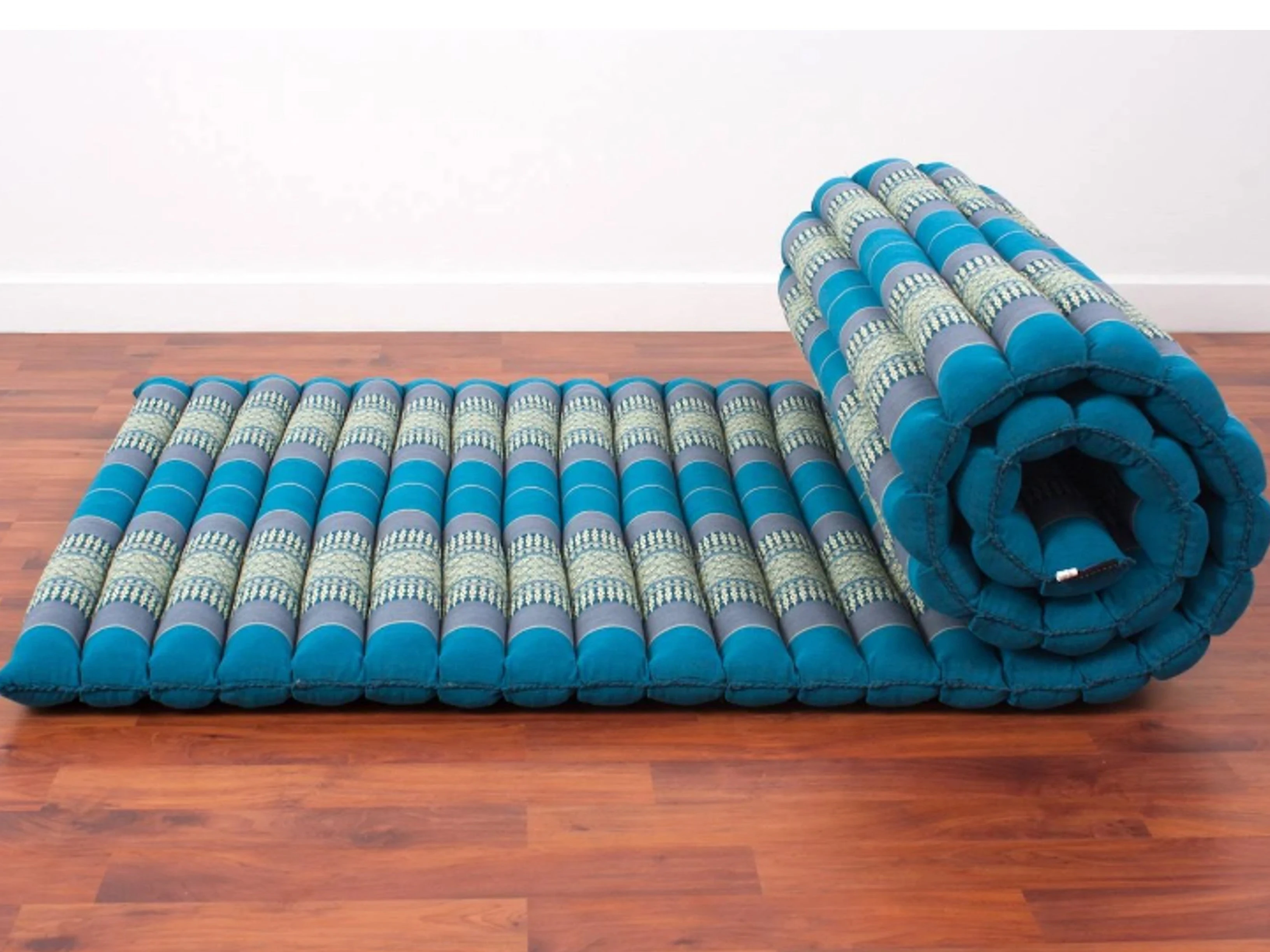 Thai kapok cushion Day bed Roll Out Mattress Foldout Mat relaxation, day bed, camping or Yoga Matt Natural Kapok Filled_ 80 x 200 cm BLUE