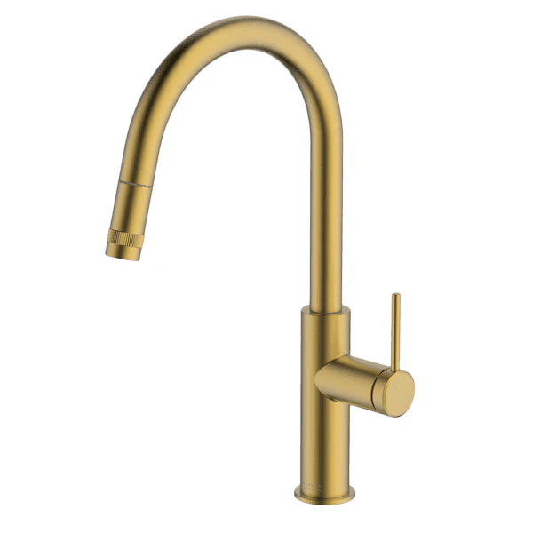 Abey Poco Pull Out Kitchen Mixer Brushed Brass