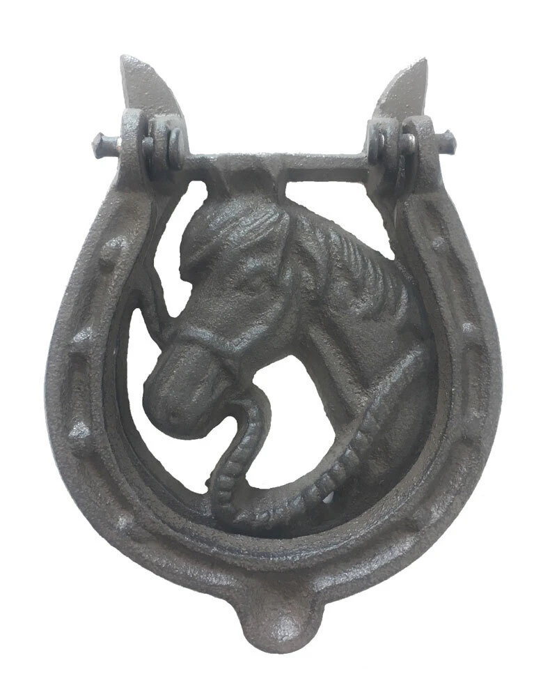 Mr Gecko Cast Iron Hand Made  Door Knocker Horse Head Horse Shoe