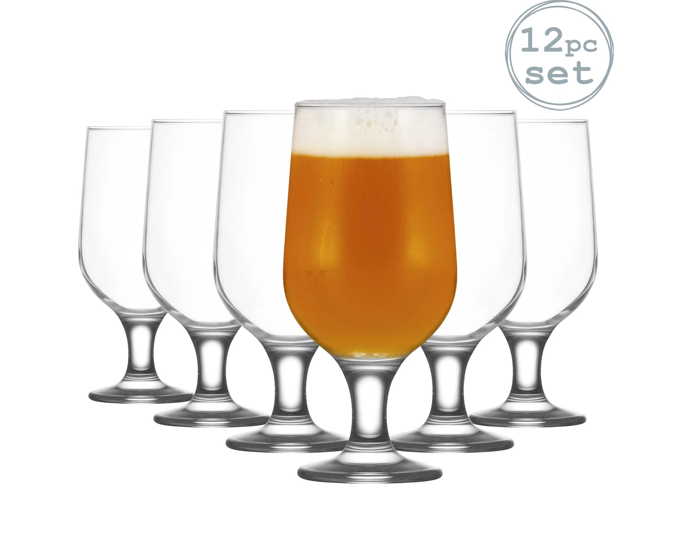 LAV 12 Piece Belek Snifter Beer Glasses Set - Classic Tulip Goblets with Stem for Craft Beers, Ales - 375ml