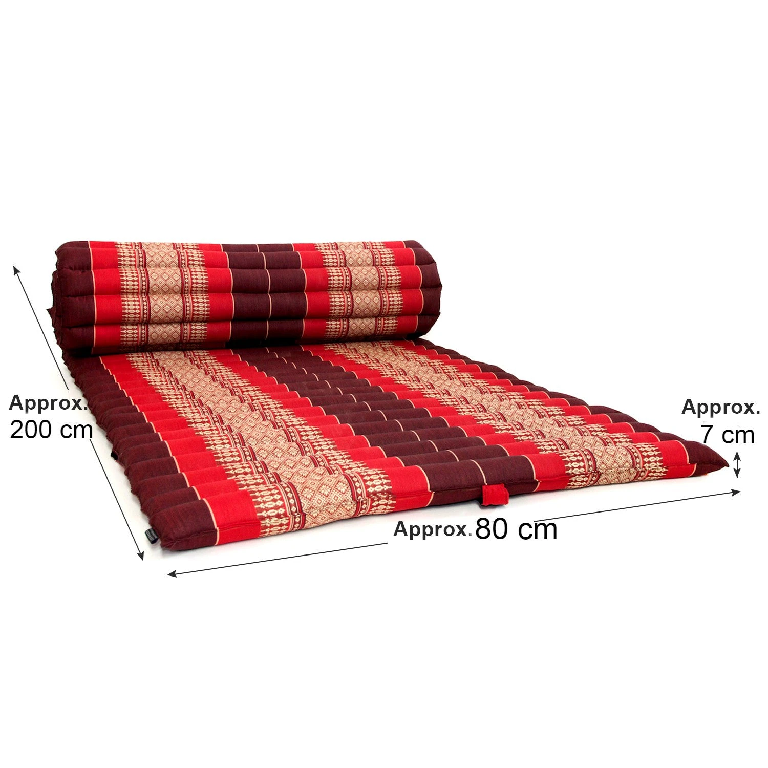 Thai kapok cushion Day bed Roll Out Mattress Foldout Mat relaxation, day bed, camping or Yoga Matt Natural Kapok Filled_ 80 x 200 cm - Red Elephant