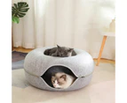 Cat Tunnel Bed Felt Pet Puppy Nest Cave House Round Donut Interactive Play Toy - Large Grey