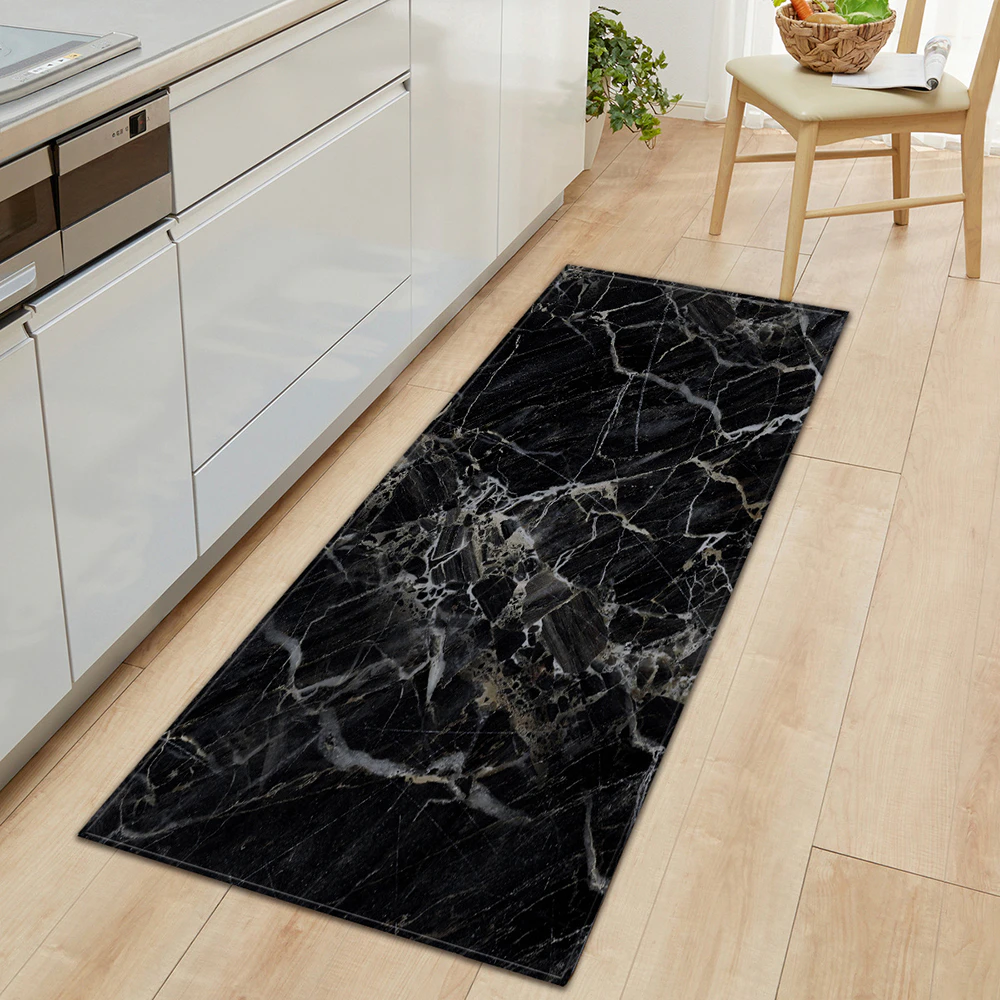 60x90cm Marble Style Home Kitchen Floor Mat-Black