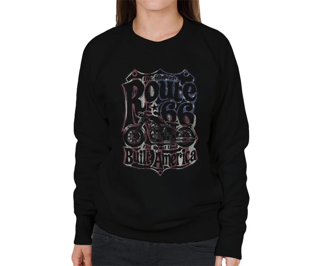 Route 66 70's US Flag Women's Sweatshirt - Black