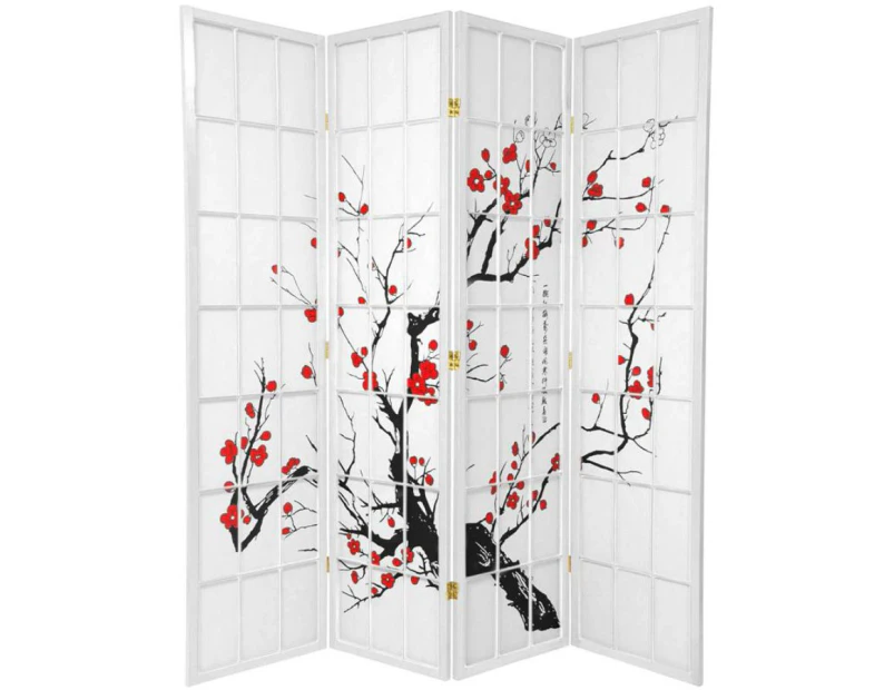 Cherry Blossom Room Divider Screen White 4 Panel