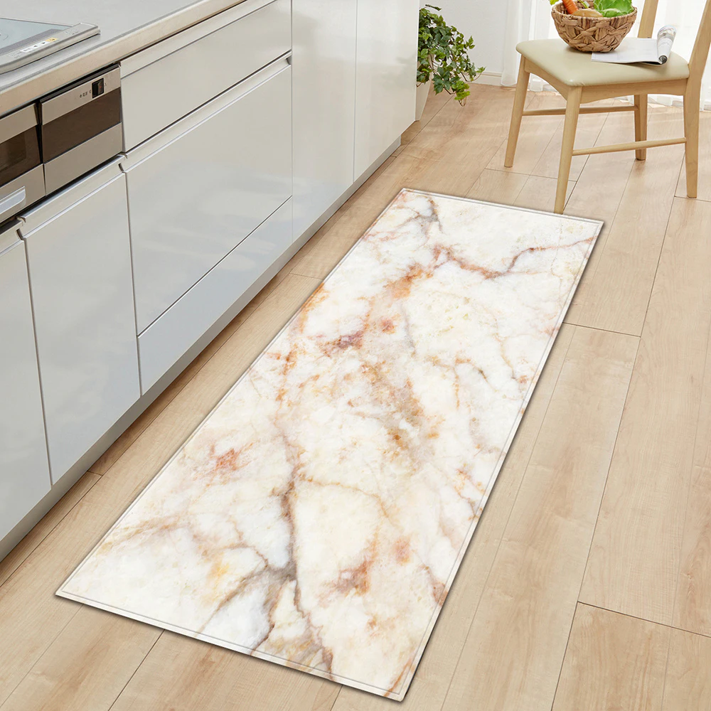 60x180cm Marble Style Home Kitchen Floor Mat-Beige