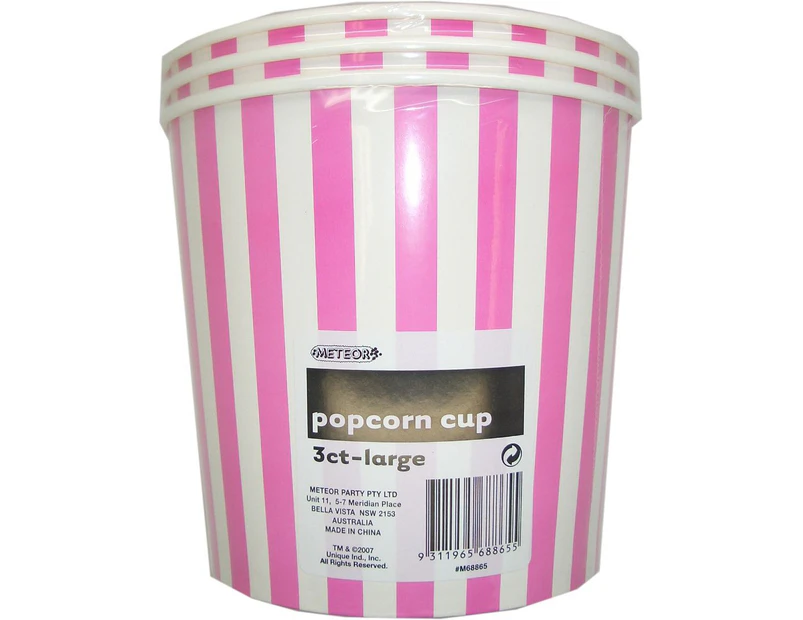 Stripes Cups Hot Pink Large Paper Popcorn Cups 3 Pack