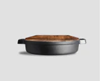 SOGA 35cm Round Cast Iron Pre-seasoned Deep Baking Pizza Frying Pan Skillet with Wooden Lid