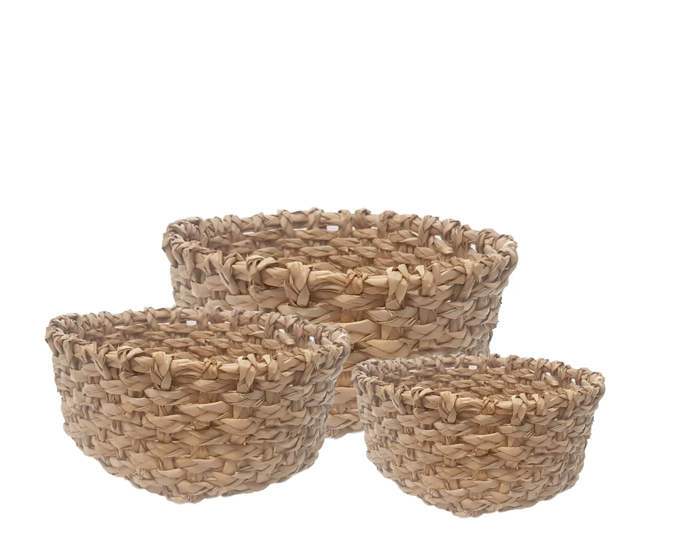 Set of 3 Water Hyacinth Natural Oval Storage baskets