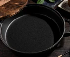 SOGA 35cm Round Cast Iron Pre-seasoned Deep Baking Pizza Frying Pan Skillet with Wooden Lid