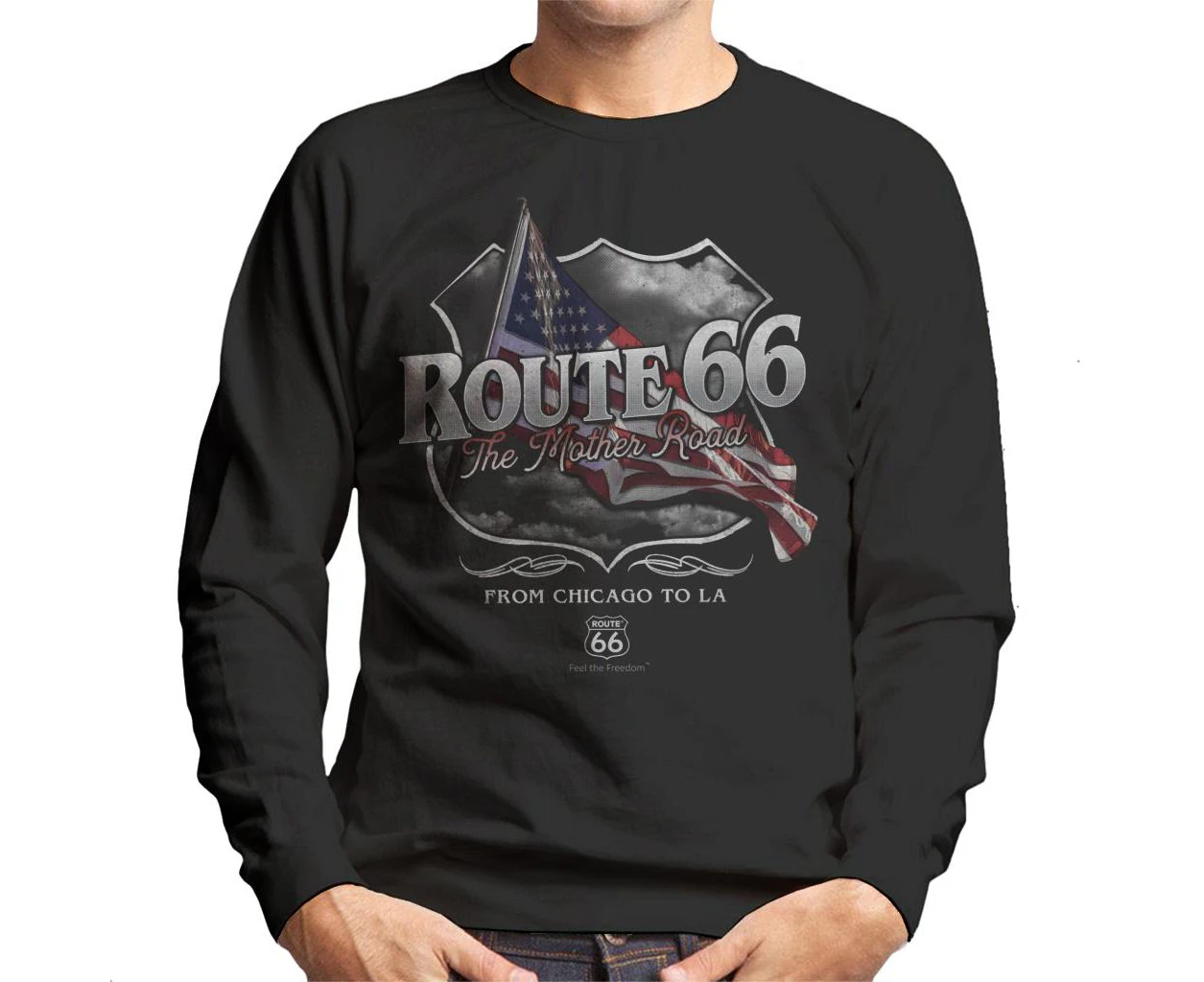 Route 66 Mother Road American Flag Men's Sweatshirt - Black