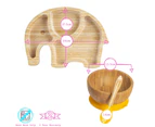 Orange Elephant Children's Bamboo Suction Dinner Set - Stay Put Silicone Cup - Segmented - Eco-friendly - by Tiny Dining