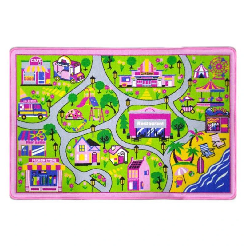 Kids Express - Pink Tracks - Cars Play Mat Rug - Washable & Non-Slip - 4 x Sizes - Multicoloured