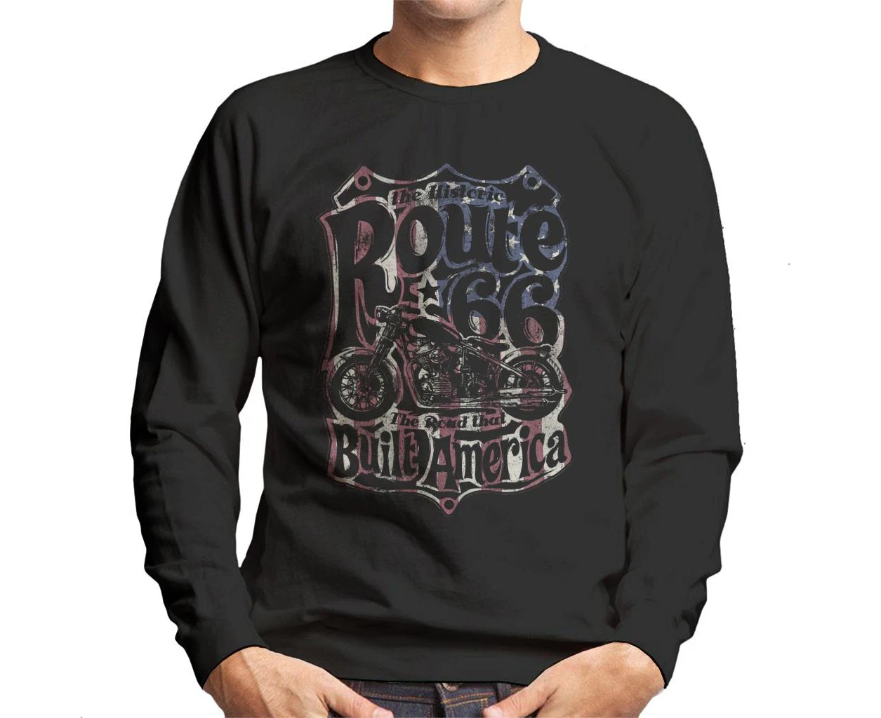 Route 66 70's US Flag Men's Sweatshirt - Black