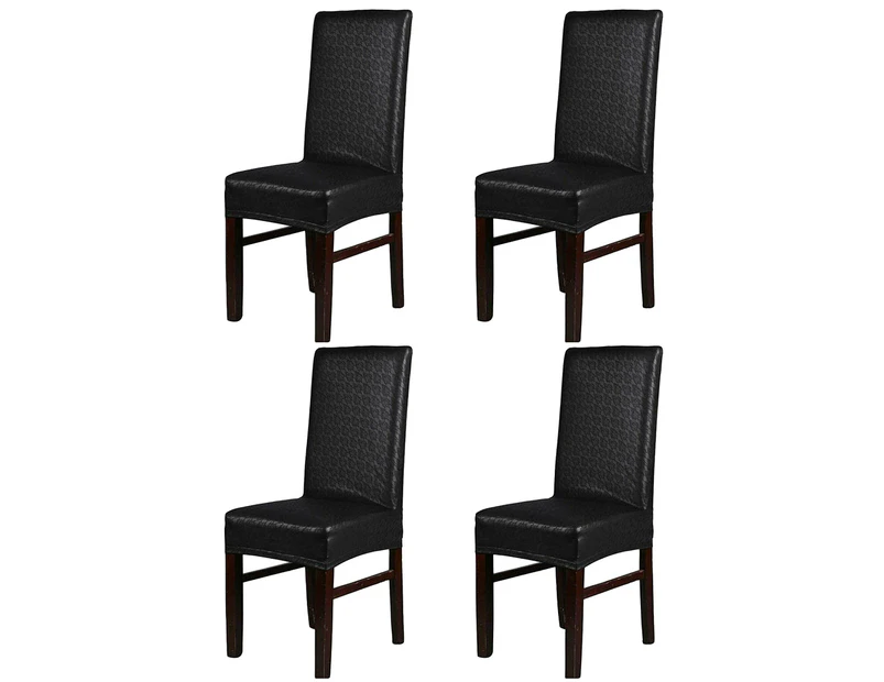 4 Pcs Solid PU Leather Home Dining Chair Covers Black Lace