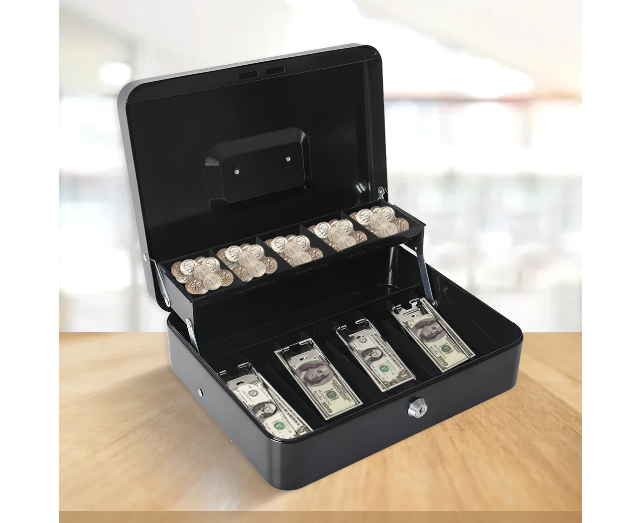 Cash Box Deposit Slot Lockable Money Petty Metal Box Safe with 2 keys Portable