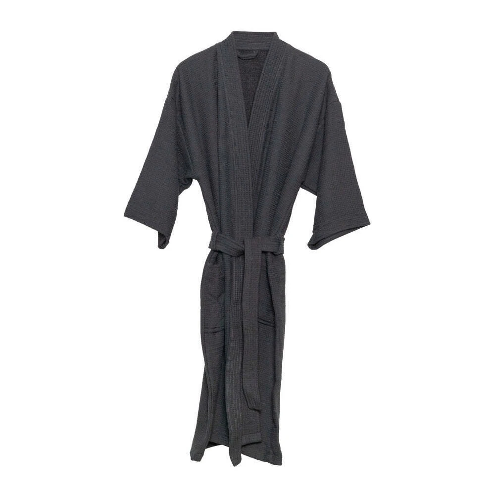 J.Elliot Camila Waffle CottonBathrobe w/ Pocket Men/Women Robe Coal - Coal