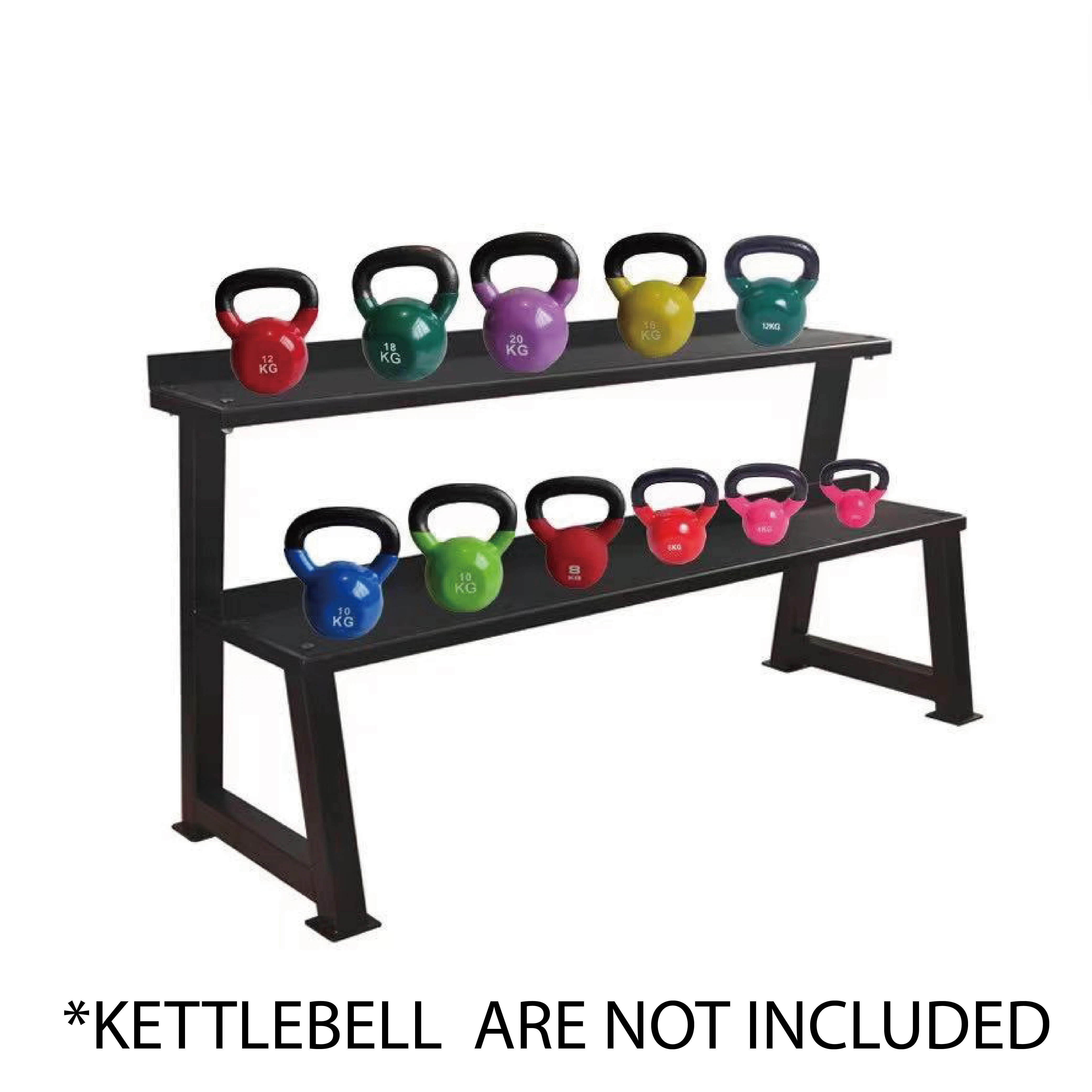 Powder Coated 2 Tiers Kettlebell Storage Weight Rack Gym Fitness