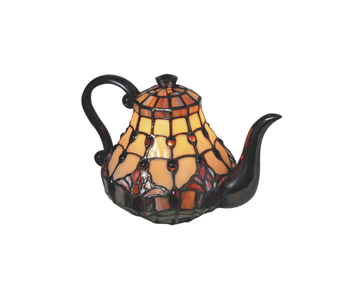 Red Tulip Teapot Leadlight Tiffany Table Lamp