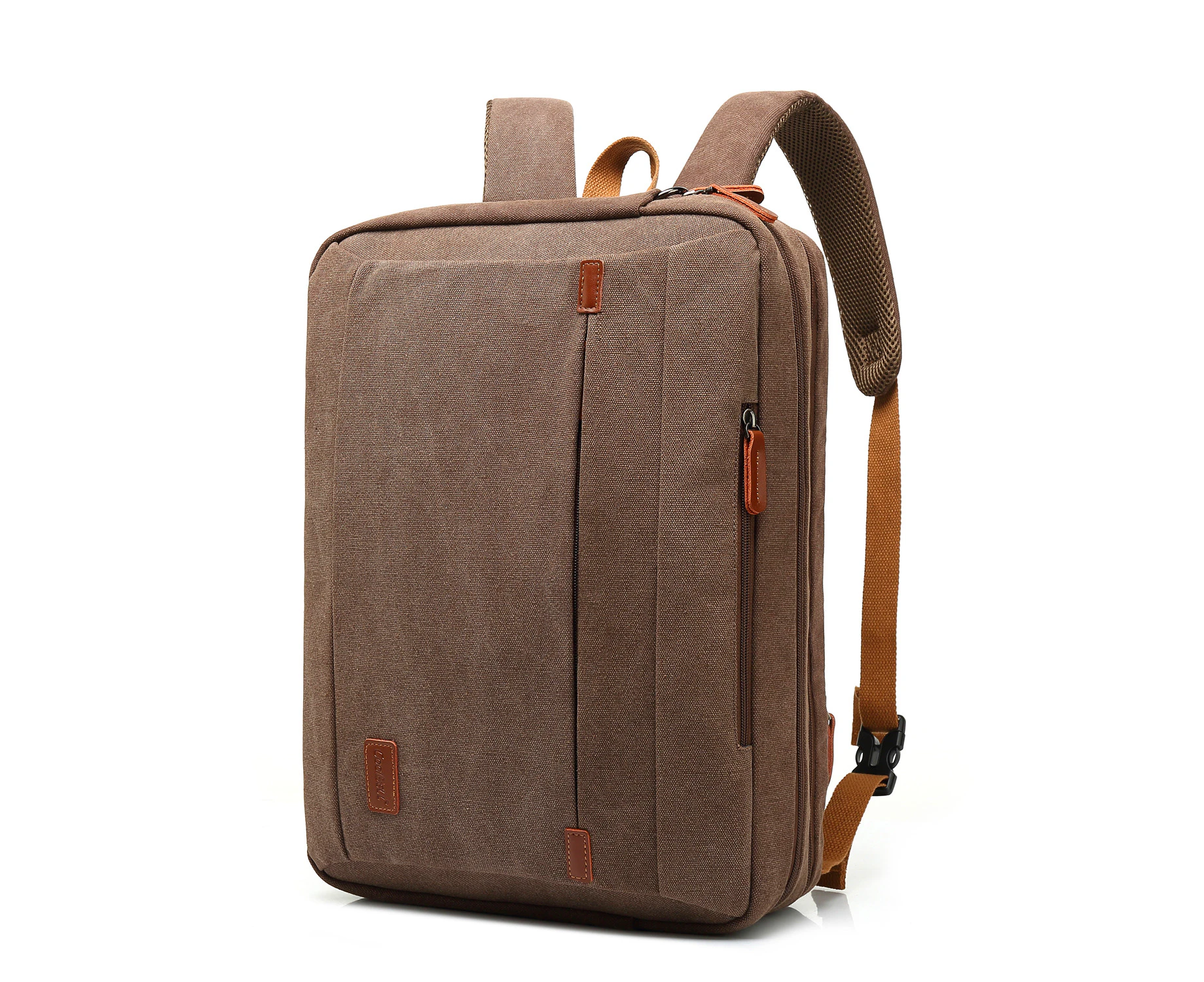 CoolBELL 17.3 Inches Convertible Laptop Messenger Bag Shoulder Bag Canvas Backpack-Canvas Coffee