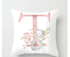 Pink Flower Alphabet Letter T Cushion Cover Pillow Pillowcase Sofa Bedroom Decor, 45*45cm, TPR116-T