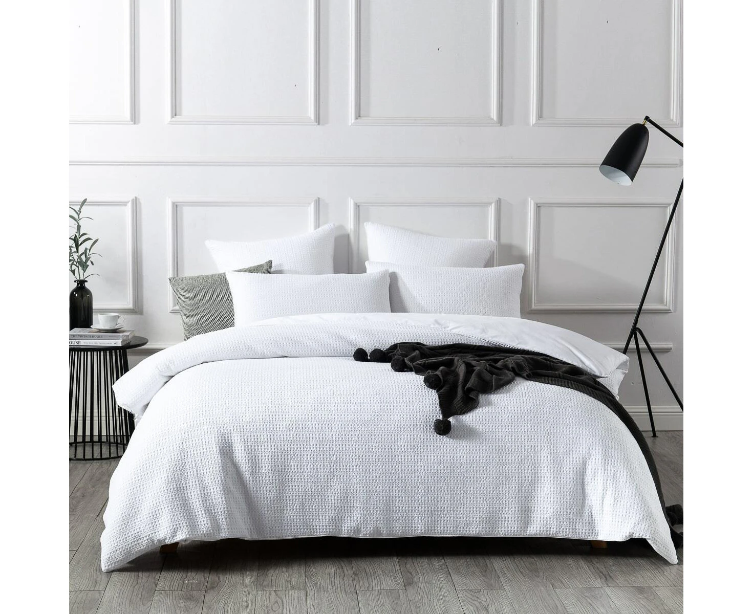 Jax Chunky Waffle White Quilt Cover Set Queen Bed