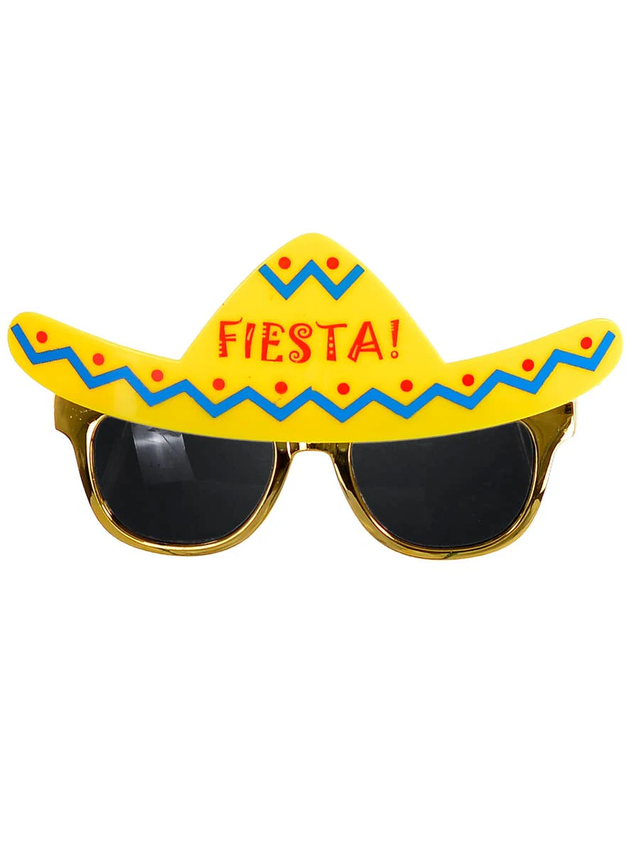 Mexican Fiesta Sombrero Costume Glasses with Gold Frames - New