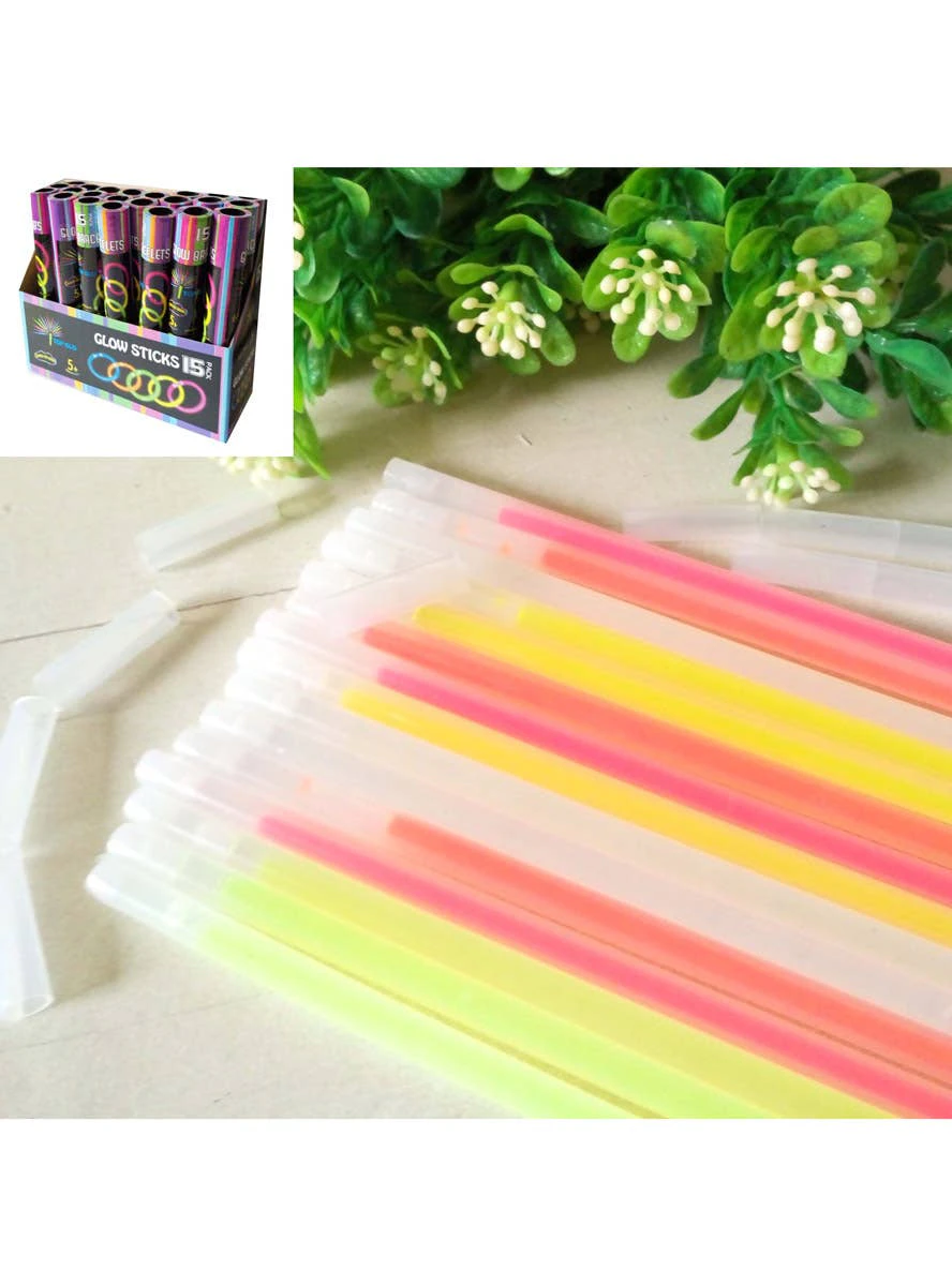 Glow Sticks Pack of 15 with Connectors - New