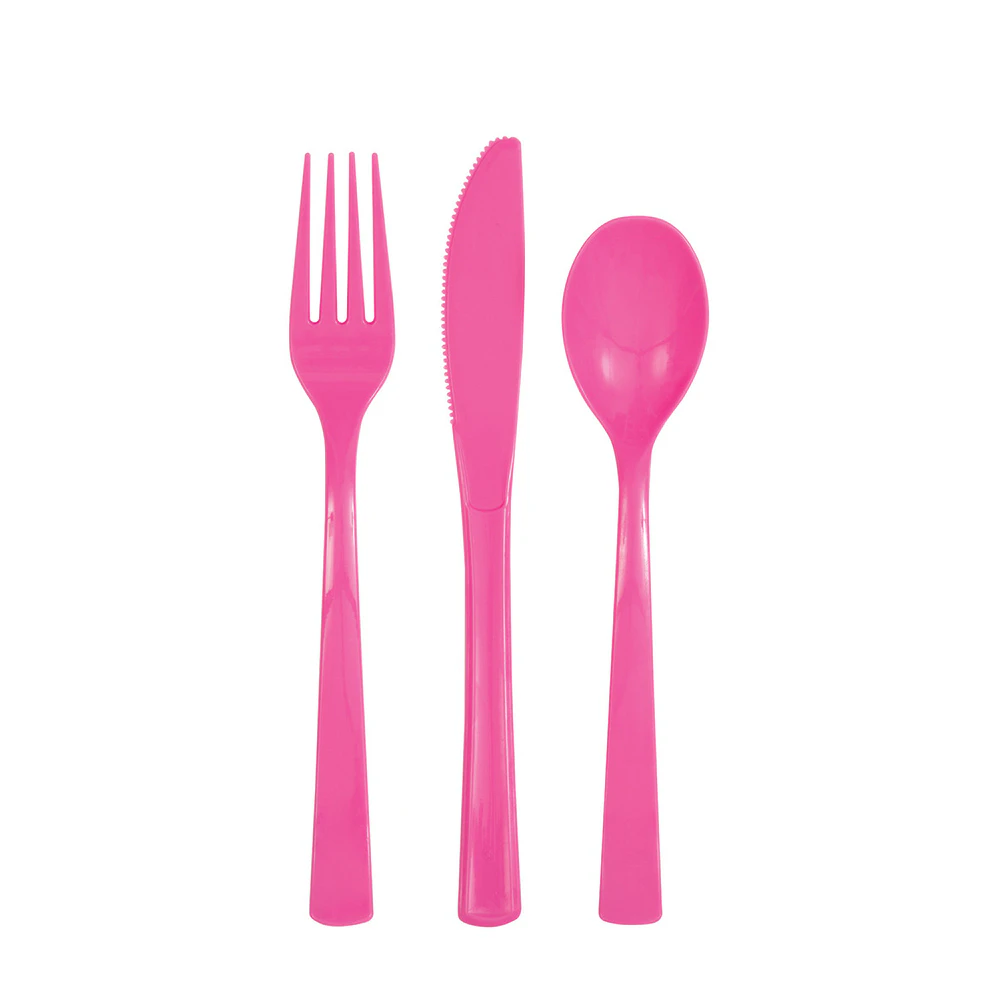 Hot Pink Assorted Reusable Plastic Cutlery 18pk