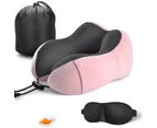 Travel Memory Foam Neck Pillow with Eye Massage and Earplugs - Pink