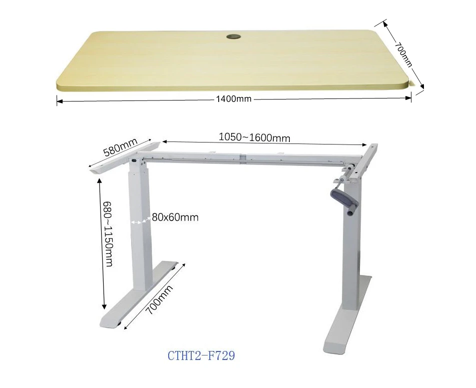 Manual 140 X70 cm Height Adjustable Stand Up Computer Desk Standing Workstation