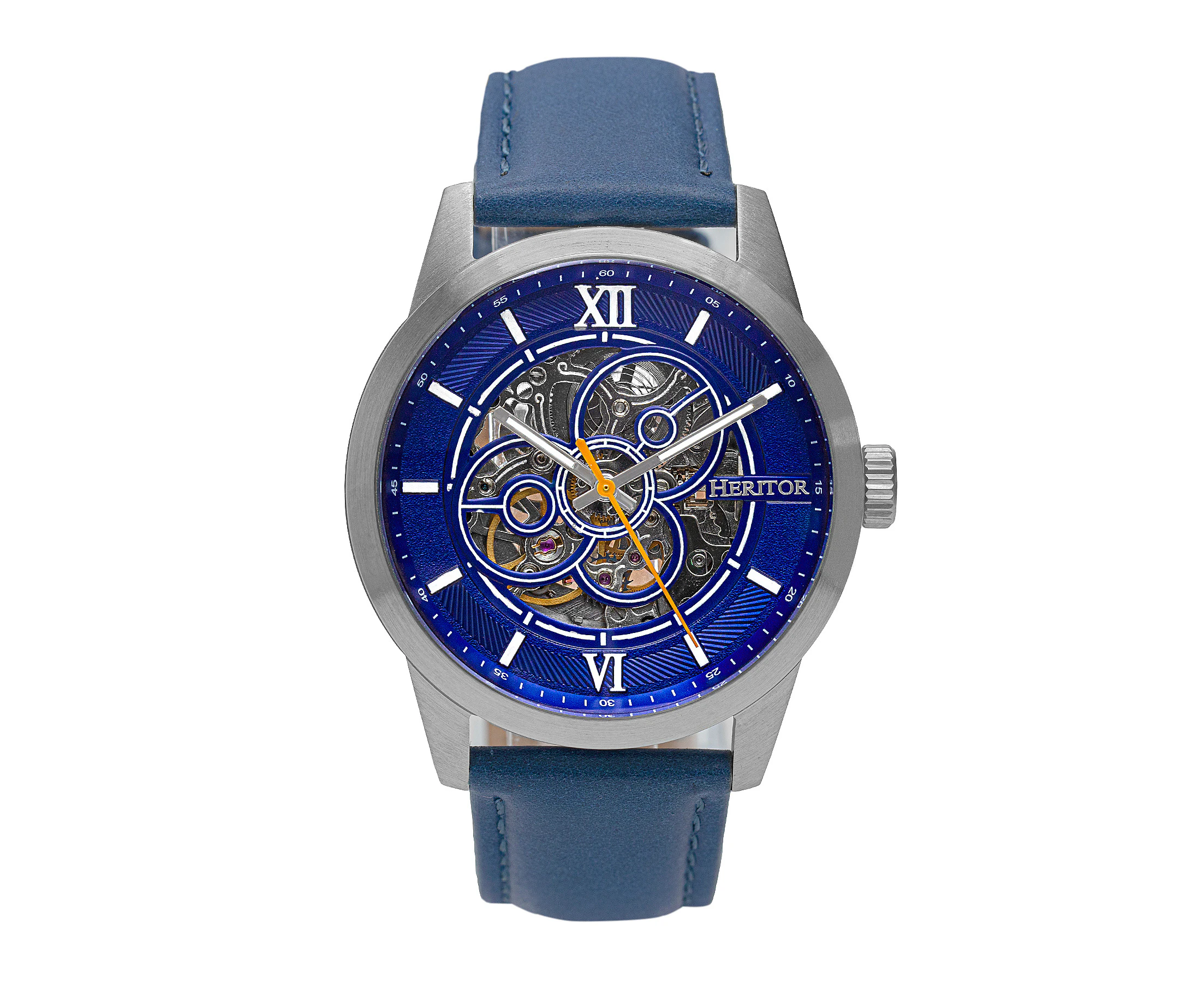 Heritor Automatic Jonas Leather-Band Skeleton Watch - Silver/Blue