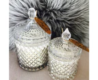 Set of 6 Duchess crystal diamond embossed round glass trinket  / storage jars - clear