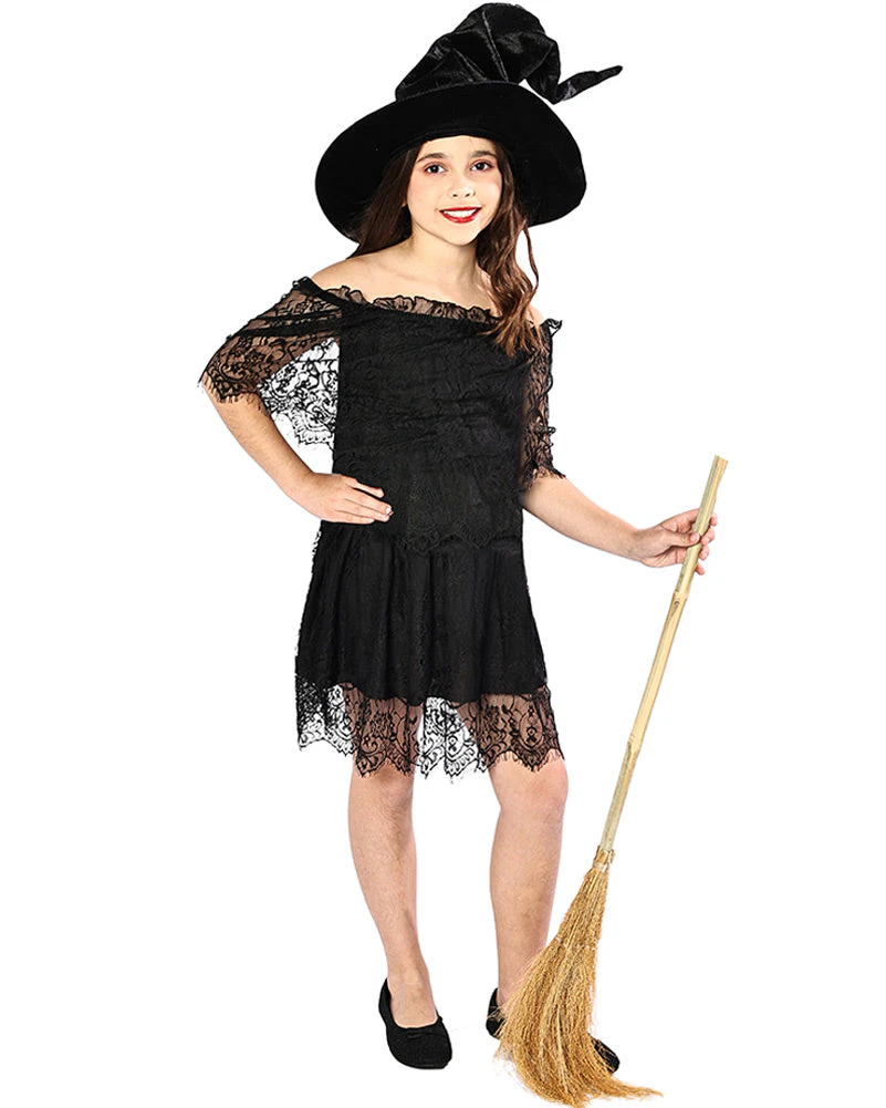 Black Lace Halloween Girls Dress