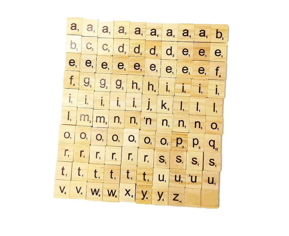 100pc Wooden Alphabet Scrabble Tiles Lower Case Letters w Number DIY Game Crafts