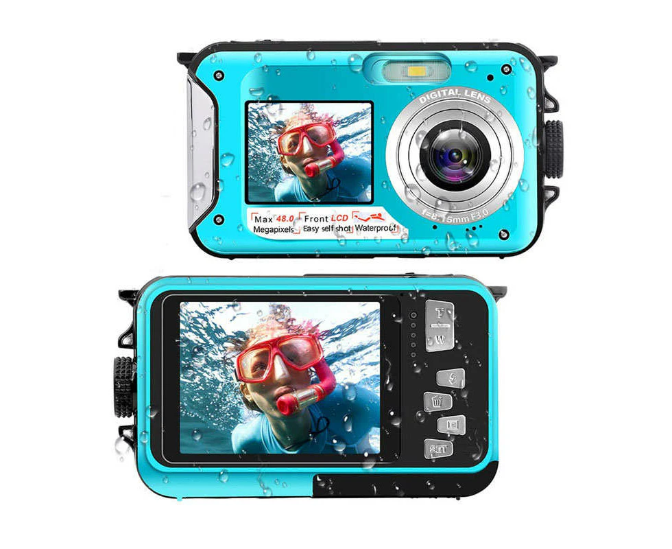 Ymall Waterproof Digital Camera Underwater Camera Full HD 2.7K Dual Screens Camera-Blue