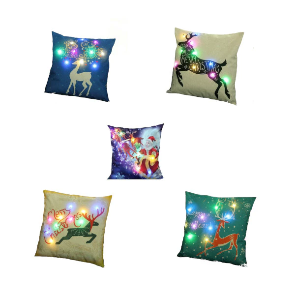 Christmas Led Lights Linen Cushion Covers Home Bed Sofa Decor