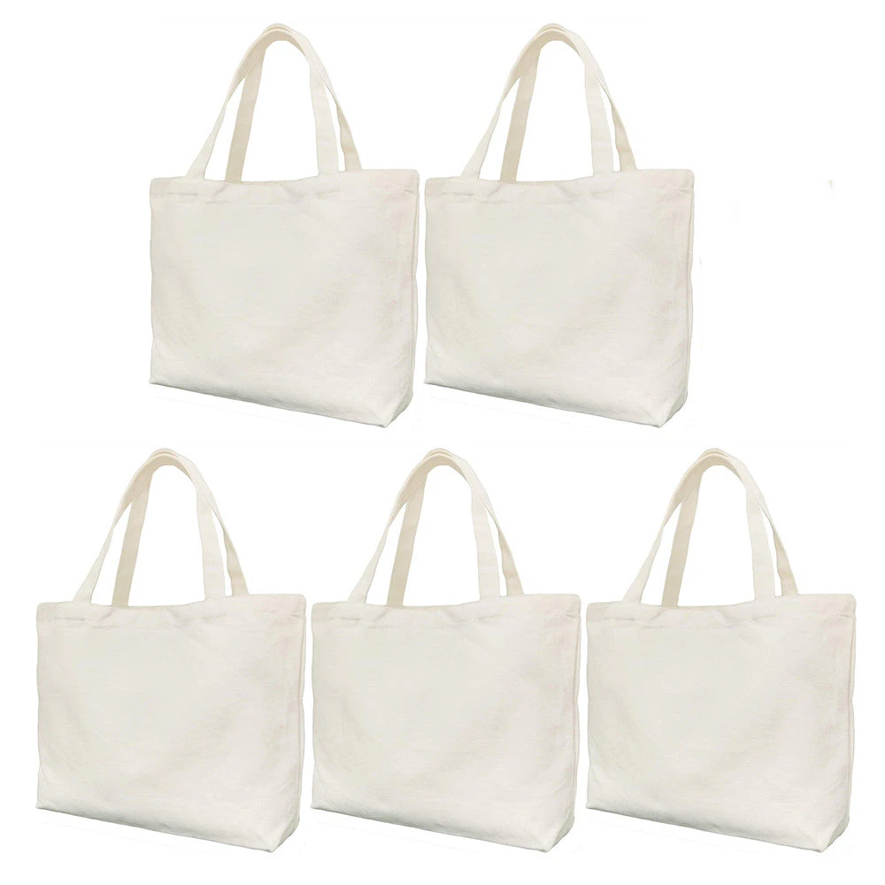 5 Pcs Reusable Canvas Tote Bags,Large Grocery Shopping Bag Lightweight & Washable, Multi-purpose Blank Cloth Bags for Craft DIY Drawing Bag,Gift Bags