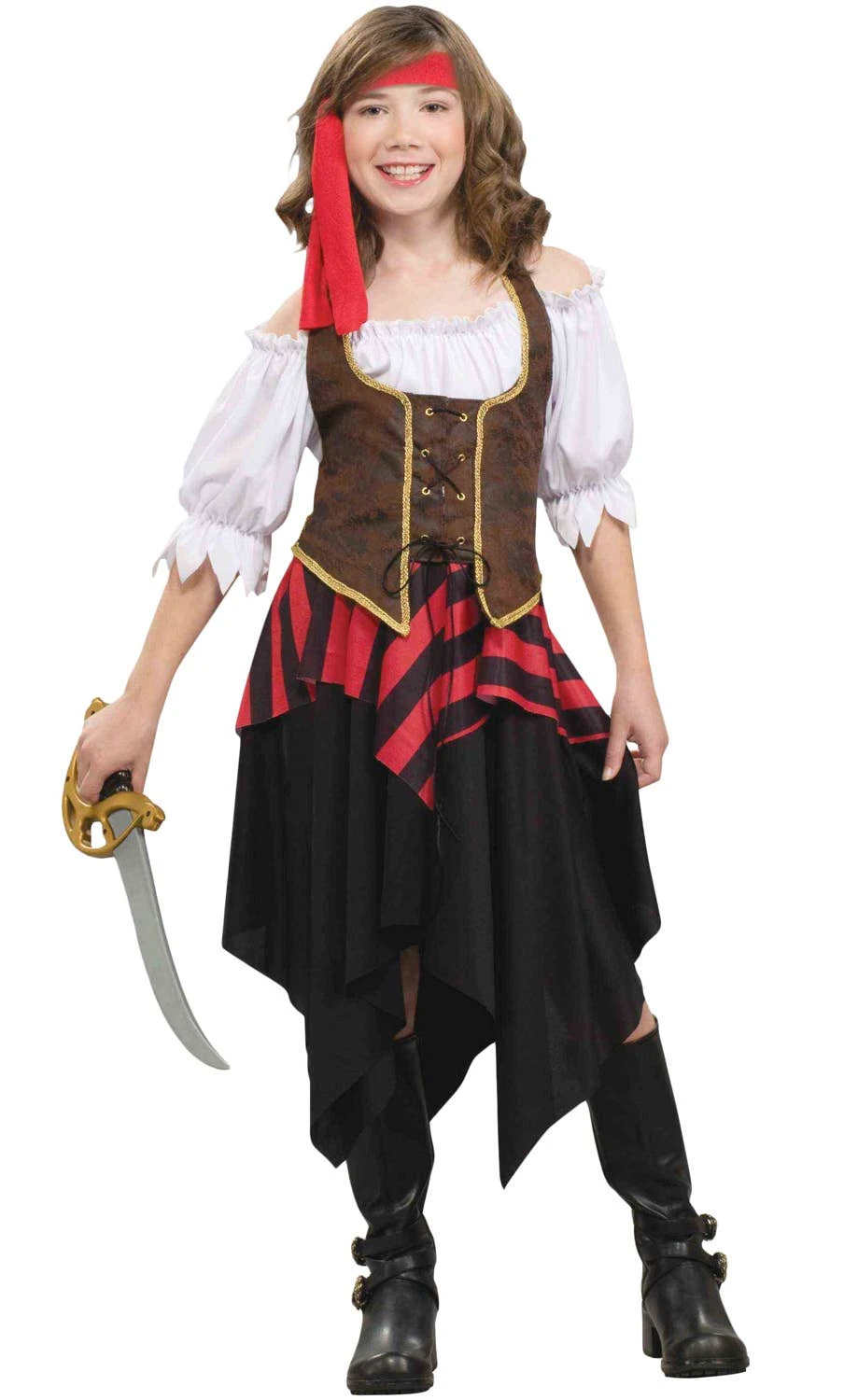 Buccaneer Sweetie Pirate Girl's Red And Black Striped Costume Girls