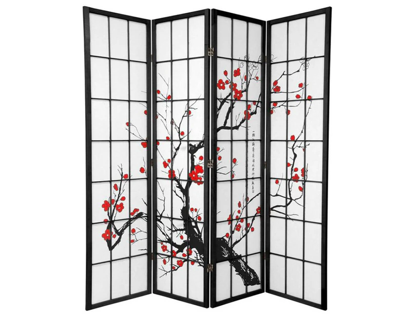 Cherry Blossom Room Divider Screen Black 4 Panel