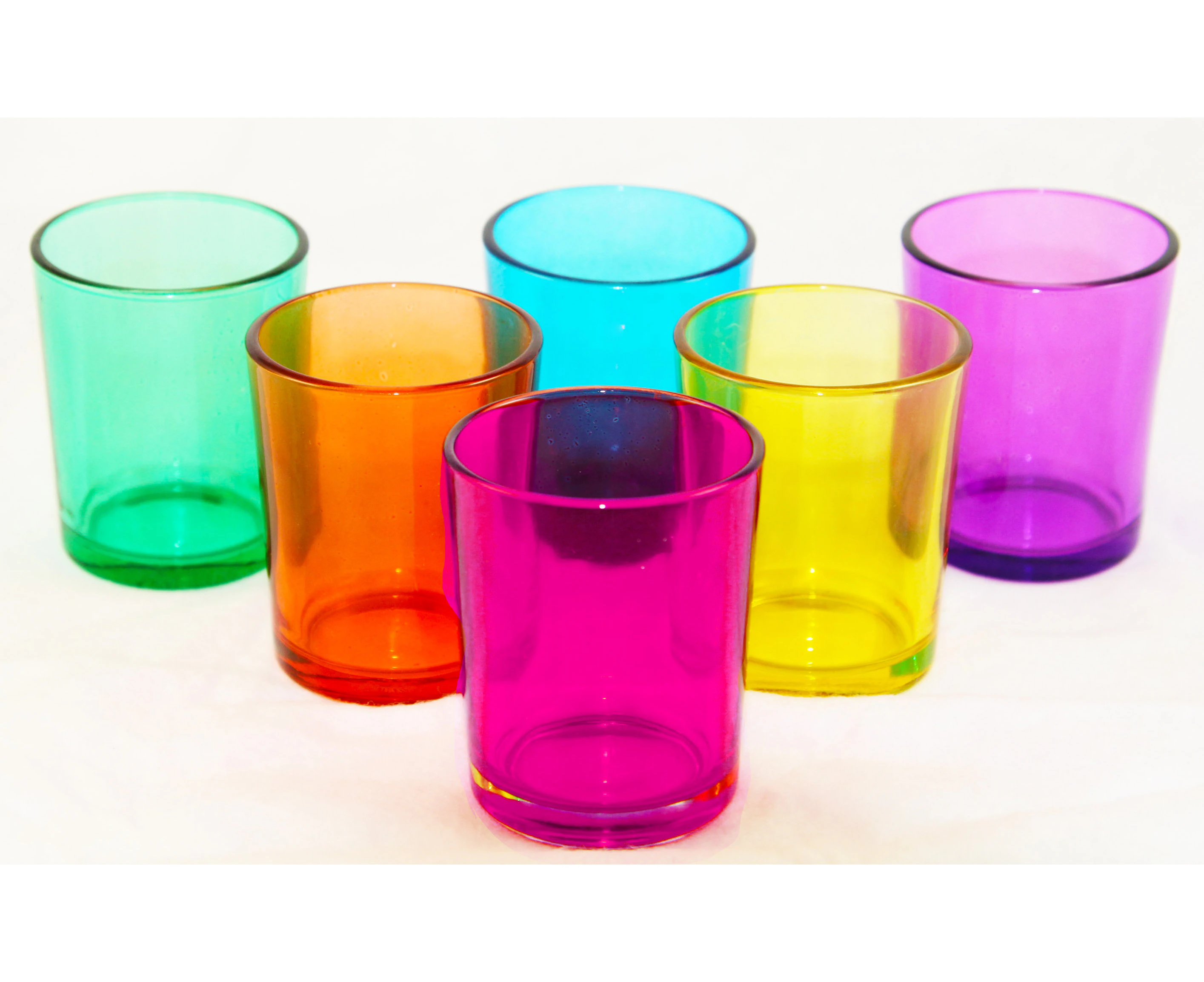 6 Pack - Rainbow Mix Colour Glass Tealight Candle Holders Wedding Party School Event Decoration