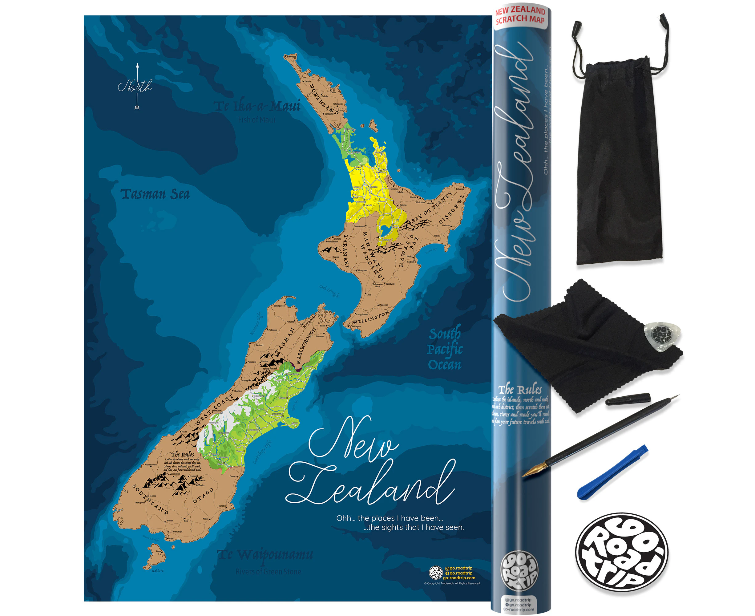 Go-Roadtrip Designer New Zealand scratch map poster with accessories