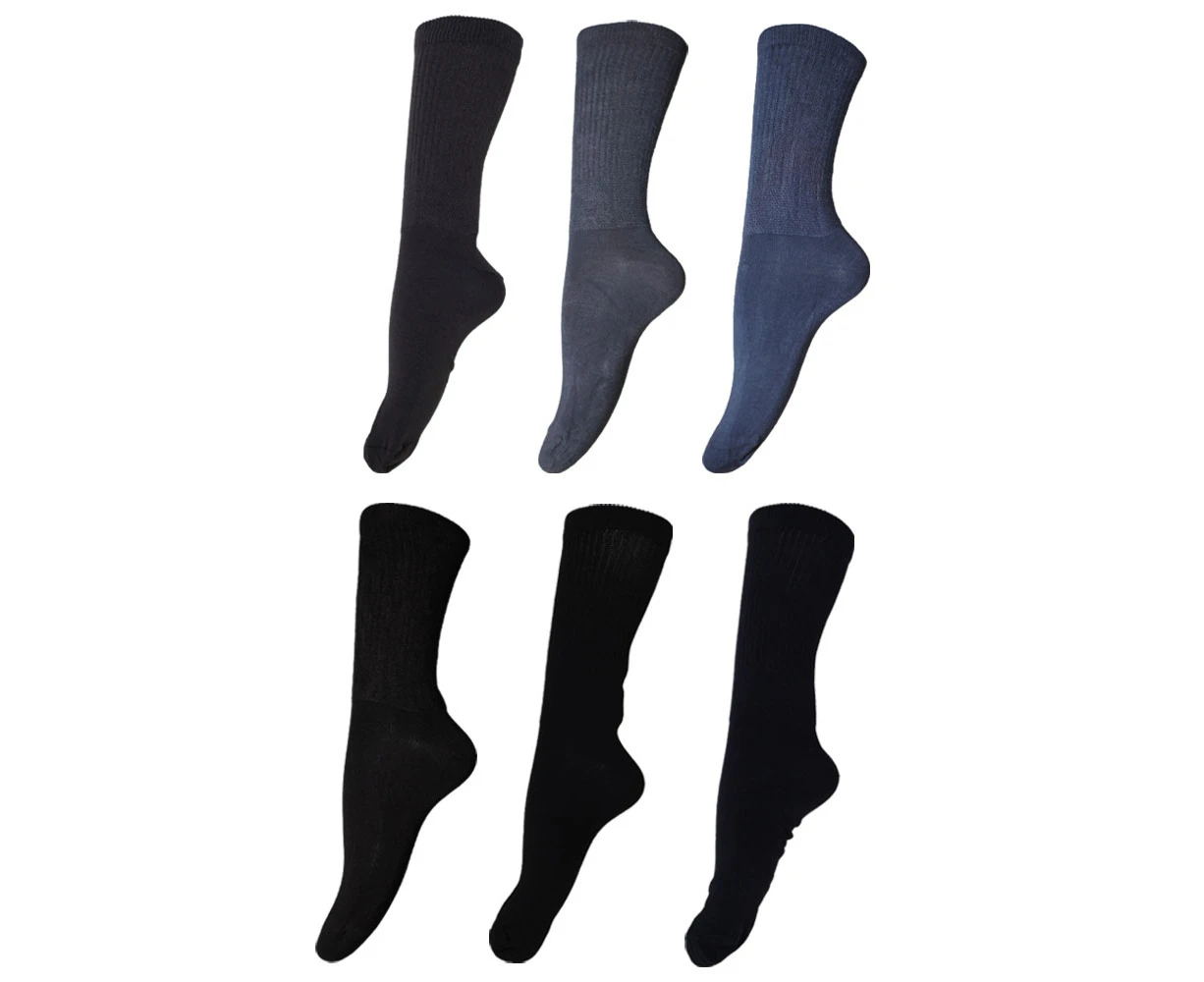 Mens Bamboo Non-Binding Extra Wide Socks (6 Pairs) (Shades Of Blue) - UT680