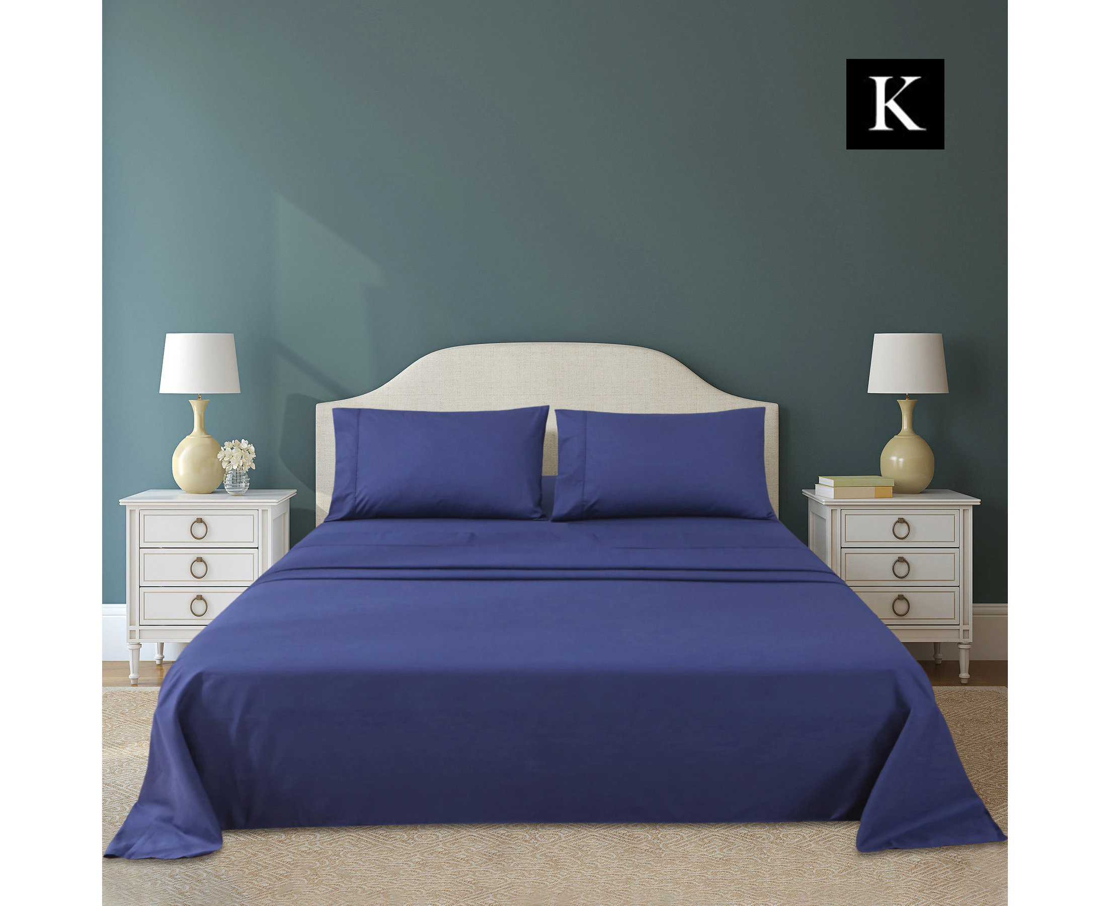 JustLINEN 300 TC King Size Bedding Soft Bed Sheet Set - Navy