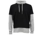 New Men's Fleece 2-in-1 Two Tone Hoodie Pullover Jumper Casual Jacket Sweatshirt - Black w Grey