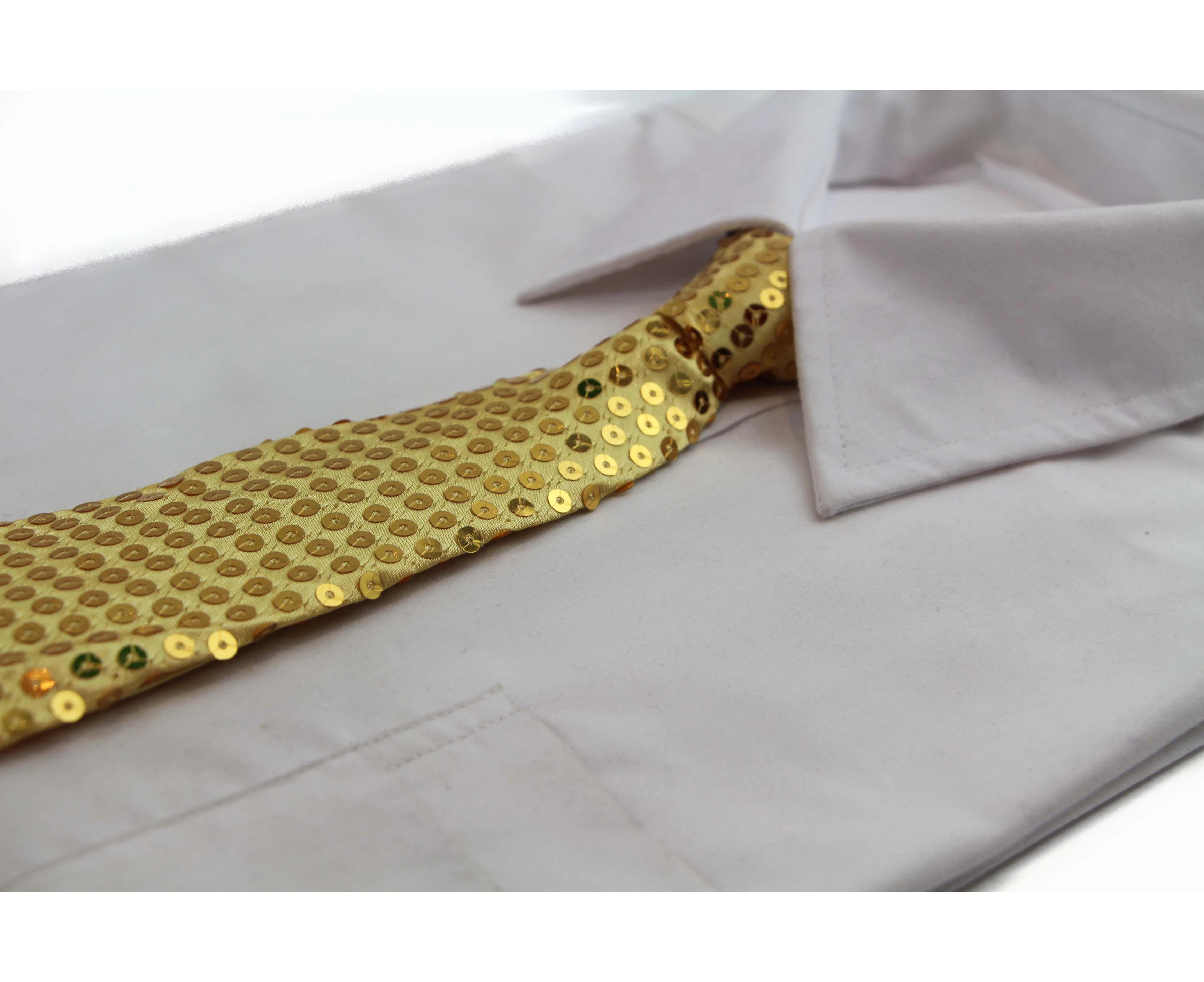 Teen Boys Kids Yellow Gold Sequin Elastic Neck Tie Polyester