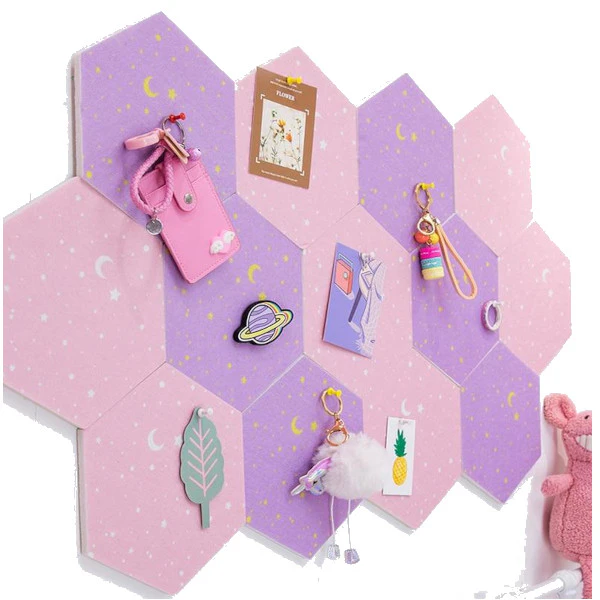 7Pcs Hexagon Moon Star Felt Board Photo Display Wall Art - Lavender