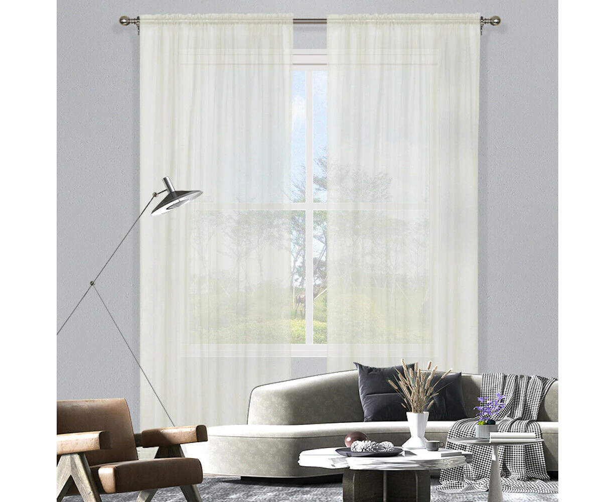 Blizzard Sheer Rod Pocket Curtain 213cm or 221cm Drop Cream - Single