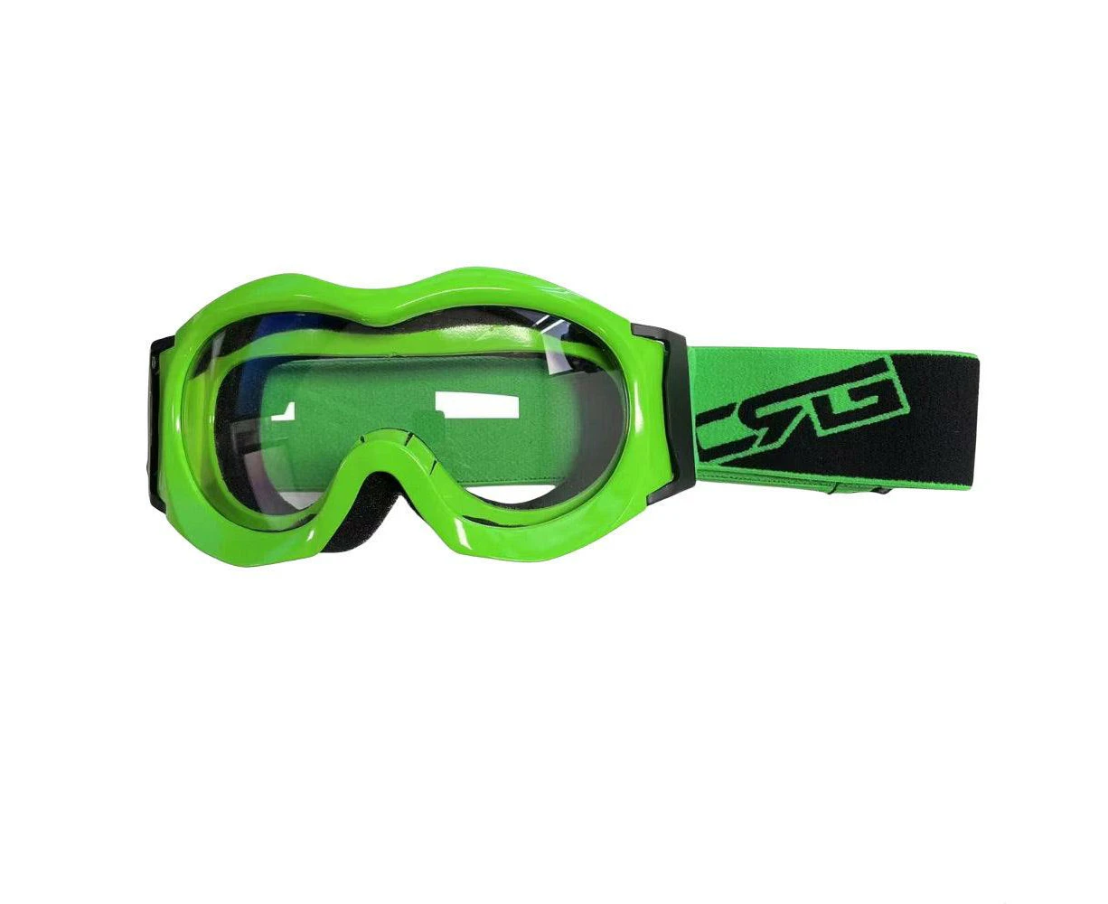 Junior goggles clear lens for kids children motorbike motorcycle MX offroad dirt bike trail bike - Green + Clear