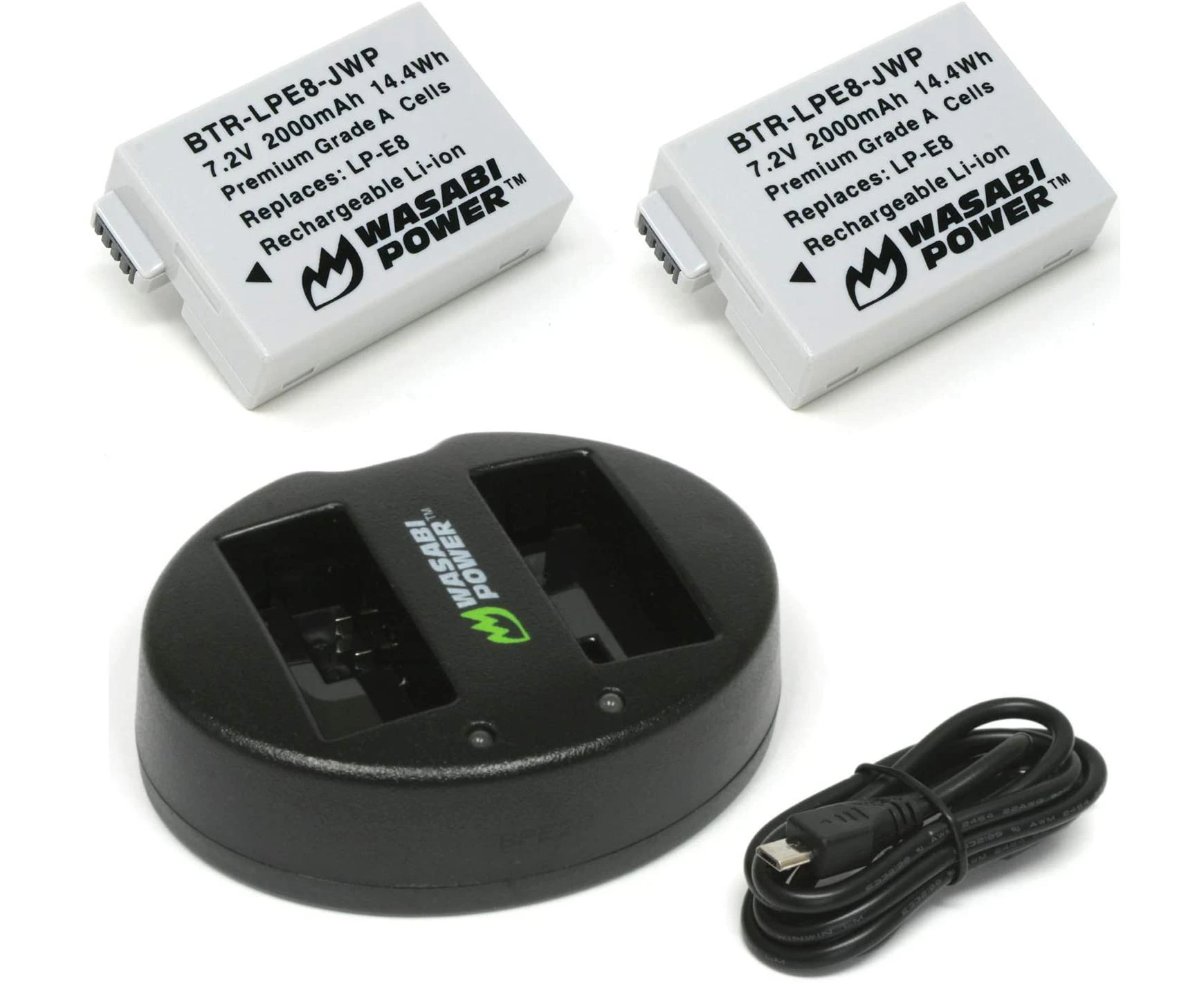 Wasabi Power Battery (2-Pack) and Dual Charger for Canon LP-E8, EOS 550D, EOS 600D, EOS 700D, EOS Rebel T2i, EOS Rebel T3i, EOS Rebel T4i, EOS Rebel T5i